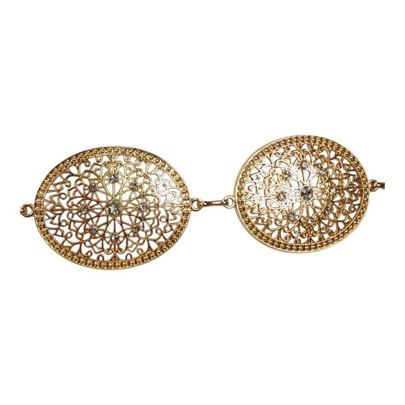 Gold Chain Belt With Ornate Medallions L/XL By True Love Accessories 50" Long - Picture 2 of 10